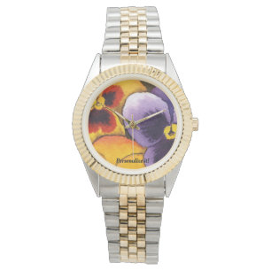 "Peeping Pansies" in yellow, purple & red Watch
