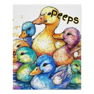 Peeps-Ducks Watercolor Poster for kids