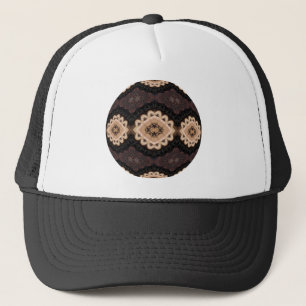 Peering Through Burgundy Trucker Hat
