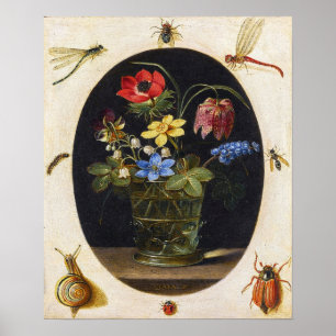 Peeters - Flowers In A Glass Vase, Insects etc Poster