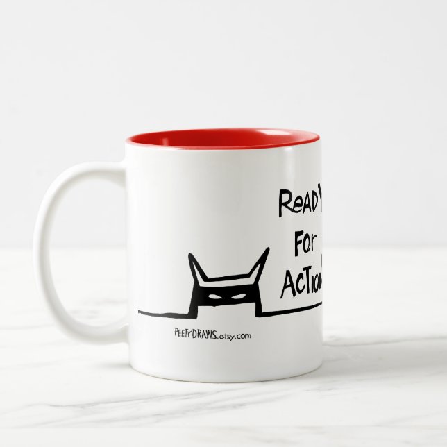 Peety Draws - Ready for Action Two-Tone Coffee Mug (Left)