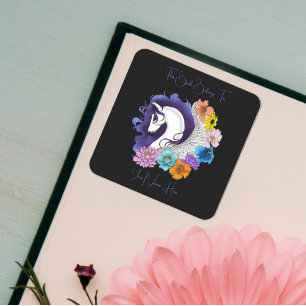 Pegasus Black Floral Bookplate  Square Sticker