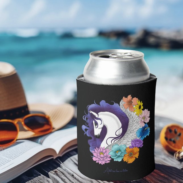 Pegasus Black Floral Can Cooler (Creator Uploaded)