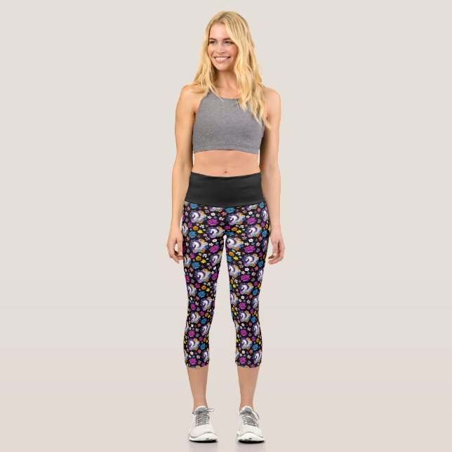 Pegasus Black Floral Capri Leggings (Front)
