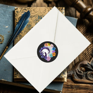 Pegasus Black Floral Classic Round Sticker