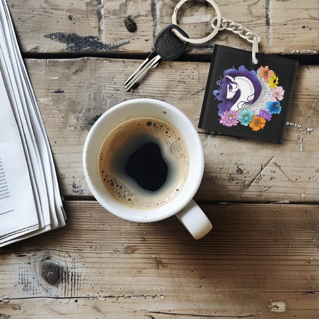 Pegasus Black Floral Key Ring (Creator Uploaded)