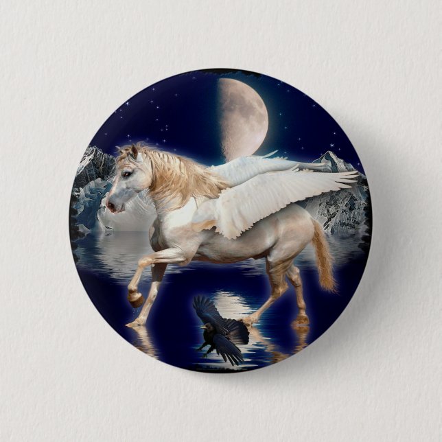 PEGASUS & BLACK RAVEN 6 CM ROUND BADGE (Front)