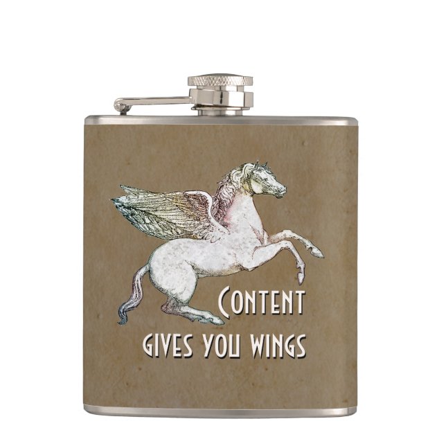 Pegasus / Content gives you Wings Hip Flask (Front)