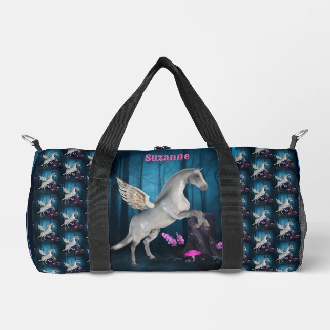 Pegasus Horse In Fantasy Forest Personalised Duffle Bag (Front)