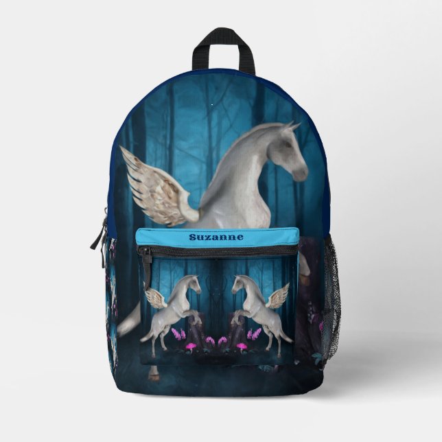 Pegasus Horse In Fantasy Forest Personalised Printed Backpack (Front)