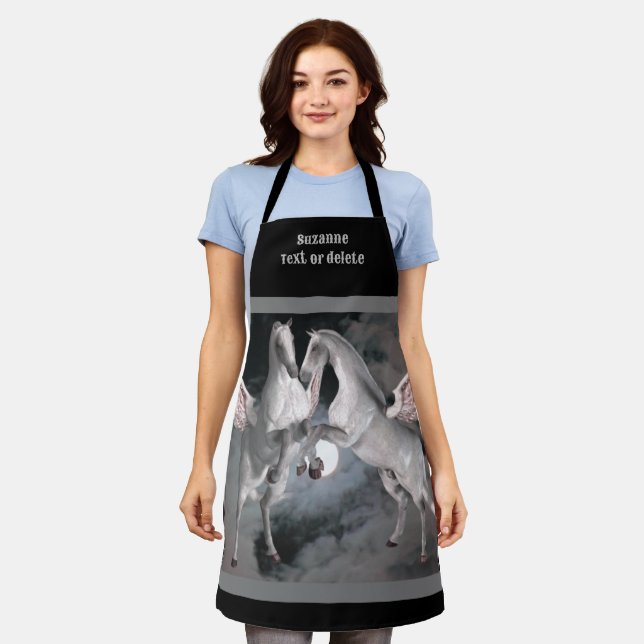 Pegasus Horses Full Moon Sky Personalised Apron (Worn)