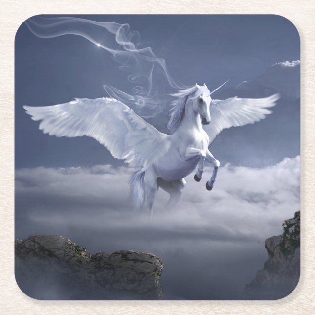 Pegasus in Flight     Square Paper Coaster (Front)