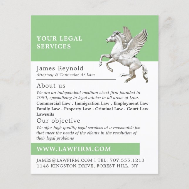 Pegasus, Legal Services Advertising Flyer (Front)