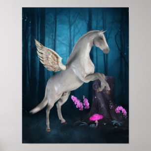 Pegasus Magical Forest Fantasy Horse Art Poster