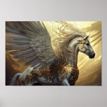Pegasus the Winged Horse in Golds and Greys