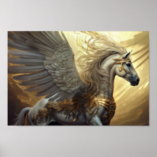 Pegasus the Winged Horse in Golds and Greys Poster