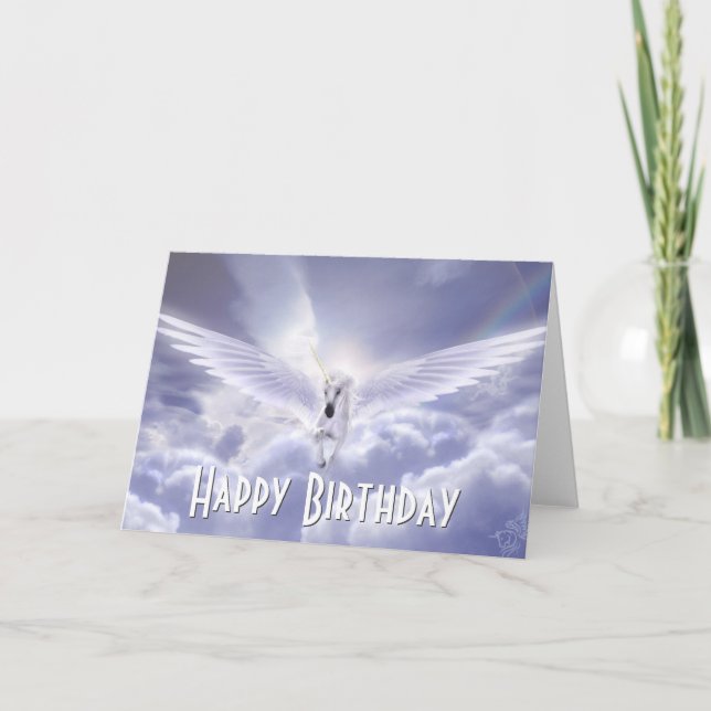 Pegasus Unicorn Happy Birthday Greeting Card (Front)