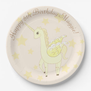 Pegasus Unicorn Whimsical fantasy Girl Paper Plate