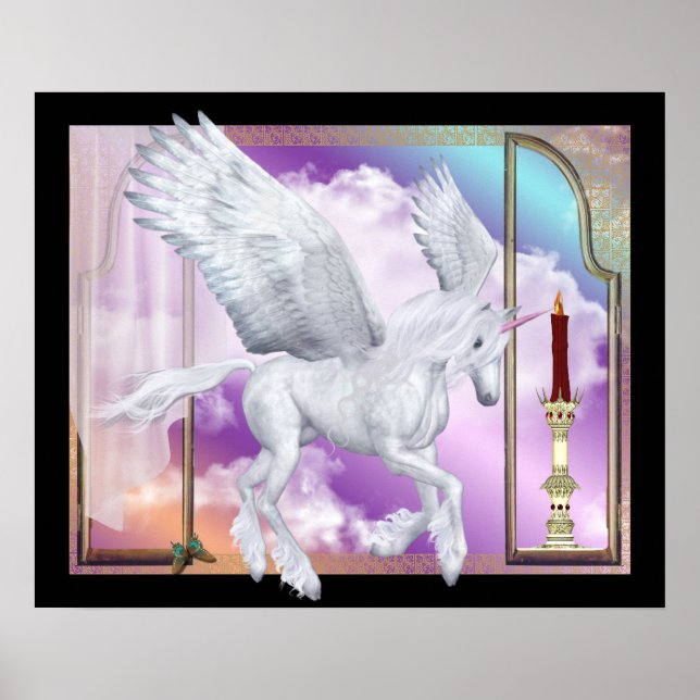Pegasus Unicorn Window Scene Poster (Front)