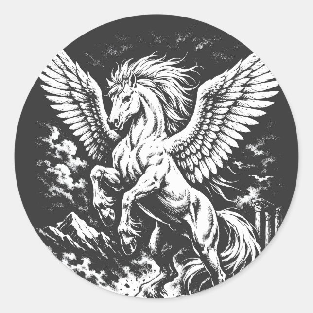 Pegasus — Winged Herald of the Storm Classic Round Sticker (Front)
