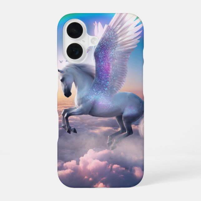 Pegasus wit Rainbow iPhone 16 Case (Back)