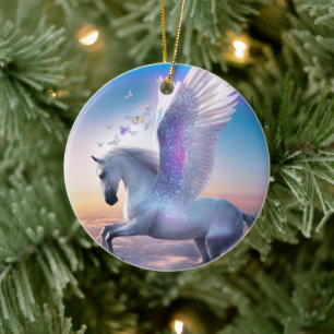 Pegasus with Rainbow Ceramic Ornament