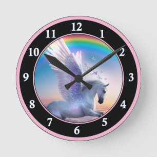 Pegasus with Rainbow Round Clock