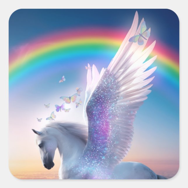 Pegasus with Rainbow Square Sticker (Front)