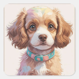 Pegatin White And Brown Adorable Dog Square Sticker