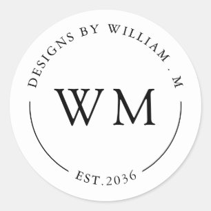 Pegatina Redonda Classic Monogram Serif Name Round Sticker