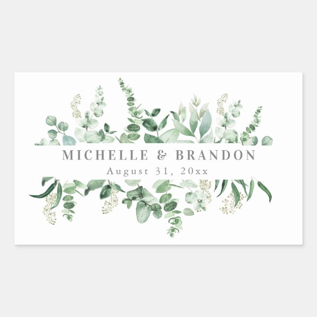 Pegatinawater colored eucalyptus wedding thank you rectangular sticker (Front)