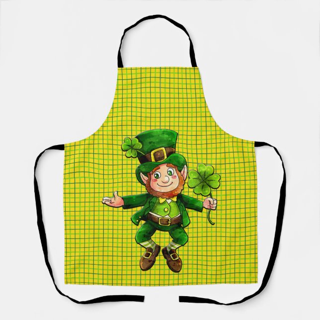 Peggy Ann All Over Gold Plaid St Patrick's Apron (Front)