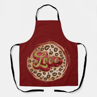Peggy Ann Maroon Love Leppard Kitchen Apron