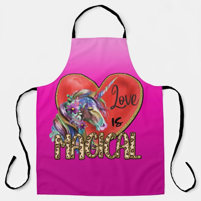 Peggy Ann Pink Love Is Magical Kitchen Apron (Front)