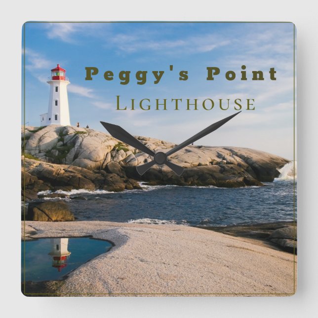 Peggys Point Lighthouse Atlantic Canada Square Wall Clock (Front)