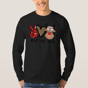 Pego Peace Love Nurse Reindeer Merry Xmas Christma T-Shirt