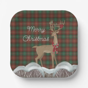 PEI Provincial Tartan and Christmas Deer  Paper Plate