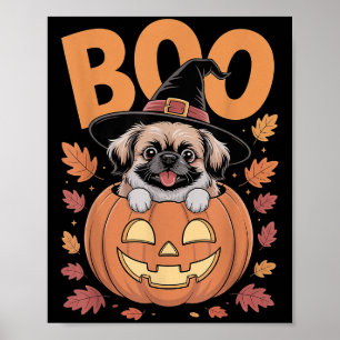 Peke Costume On Pumpkin Halloween Pekingese Poster