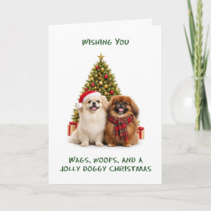 Pekinese Dogs Christmas Holiday Card