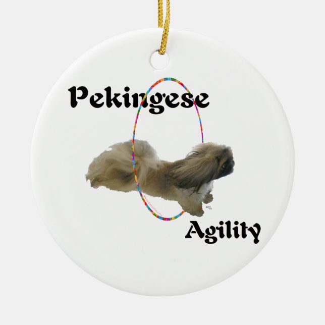 Pekingese Agility Ceramic Tree Decoration (Front)