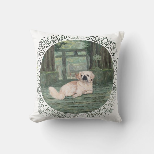 Pekingese at Oriental Gateway Cushion (Front)