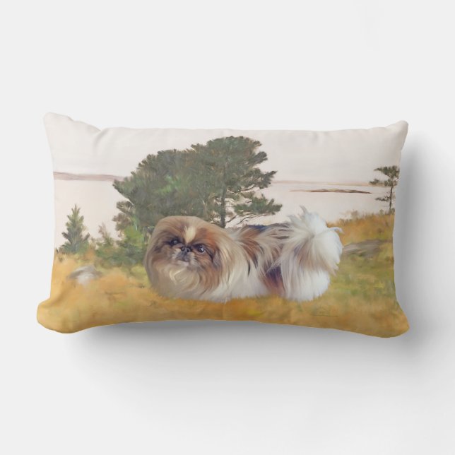 Pekingese at the Seashore Lumbar Cushion (Front)
