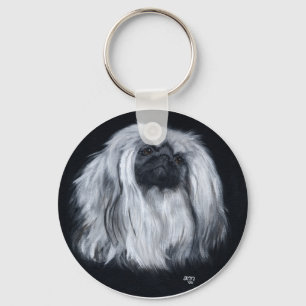 Pekingese Black & White Key Ring