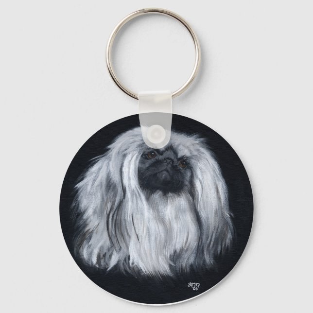 Pekingese Black & White Key Ring (Front)