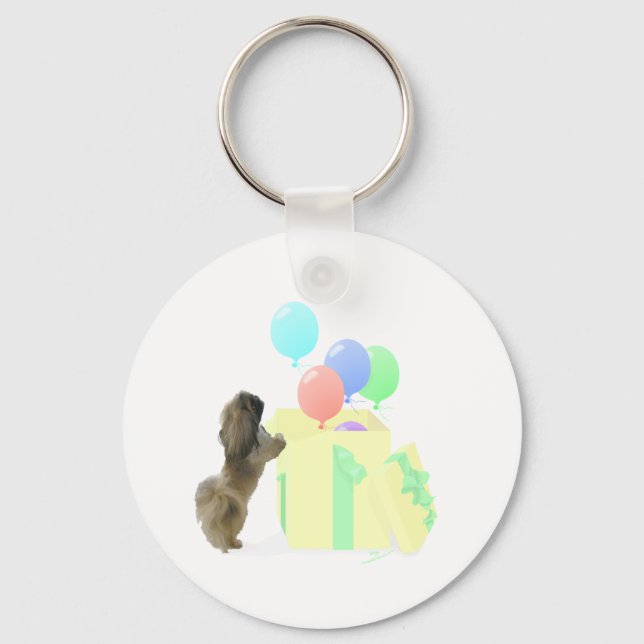 Pekingese Celebration Balloons Key Ring (Front)