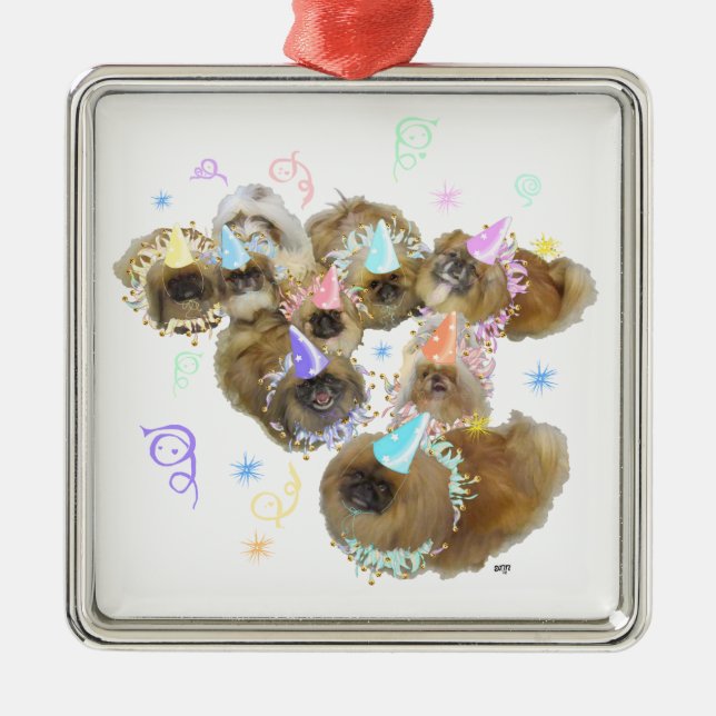 Pekingese Celebration Group Metal Ornament (Front)