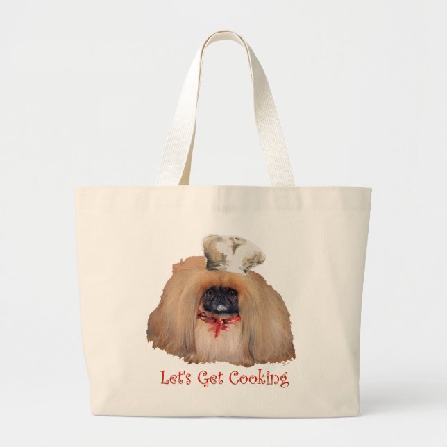 Pekingese Chef - Female Large Tote Bag (Front)