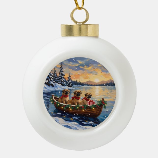 Pekingese Christmas Boat Holiday Ceramic Ball Christmas Ornament (Front)