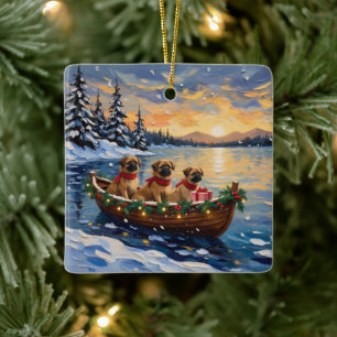 Pekingese Christmas Boat Holiday Ceramic Ornament