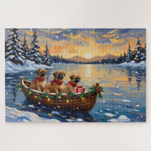 Pekingese Christmas Boat Holiday Jigsaw Puzzle
